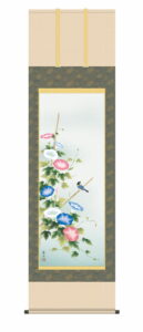 掛け軸　掛軸　かけじく【花鳥画】<br>朝顔（高見　蘭石）<br>　夏掛け　夏飾り　あさがお　アサガオ　清涼感　家庭円満　床の間　和室　モダン　掛物　贈り物　花鳥画　【送料無料】【代引き手数料無料】