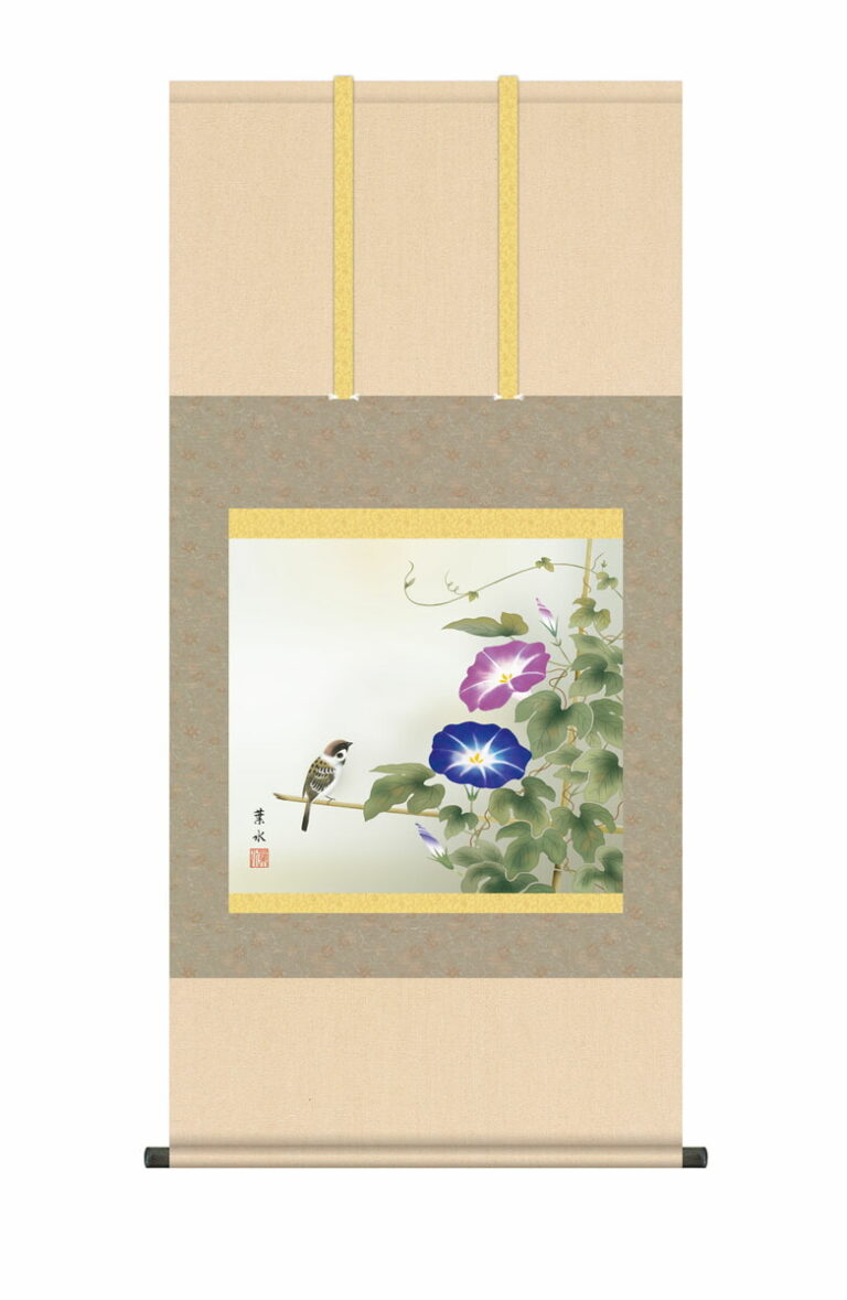 掛け軸／掛軸／かけじく【花鳥画】 朝顔（緒方 葉水） 夏掛け 夏飾り あさがお アサガオ 清涼感 家庭円満 床の間 和室 モダン 掛物 贈り物 花鳥画 【送料無料】【代引き手数料無料】