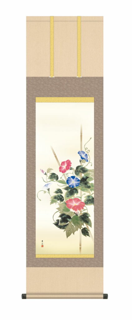 【掛け軸／掛軸／花鳥画】 朝顔（緒方 葉水） 夏掛け 夏飾り あさがお アサガオ 清涼感 家庭円満 床の間 和室 モダン 掛物 贈り物 花鳥画 【送料無料】【代引き手数料無料】