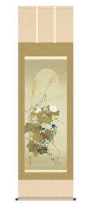 掛け軸【尺五】<br> 秋草に螽斯図（あきくさにきりぎりすず）（酒井抱一）【複製画】<br>　床の間　モダン　巨匠　名作　螽斯　和室　掛物　名画　複製　日本製　酒井　抱一　芒　秋【送料無料】【代引き手数料無料】