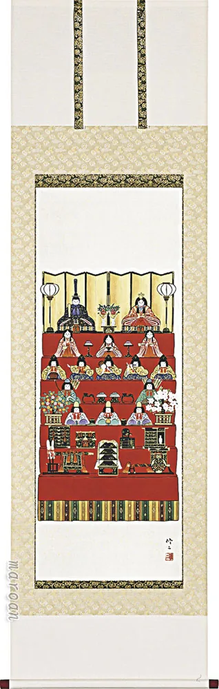 掛け軸 七段飾り(田辺 修二) 桃の節句・お雛様【特殊工芸作品】【送料無料】【代引手数料無料】