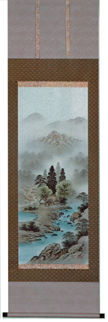 掛け軸／掛軸　四神相応山水図（伊藤　岳仙）<br>【送料無料】【代引手数料無料】