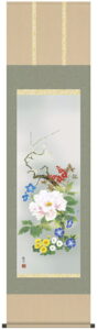 掛け軸 掛軸 尺三164cm<br>四季花（山村　観峰）<br>送料無料 代引き手数料無料
