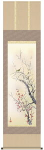 掛け軸 掛軸 かけじく 花鳥画<br>　紅白梅に鶯（田村　竹世） 尺三幅<br>【送料無料】【代引き手数料無料】
