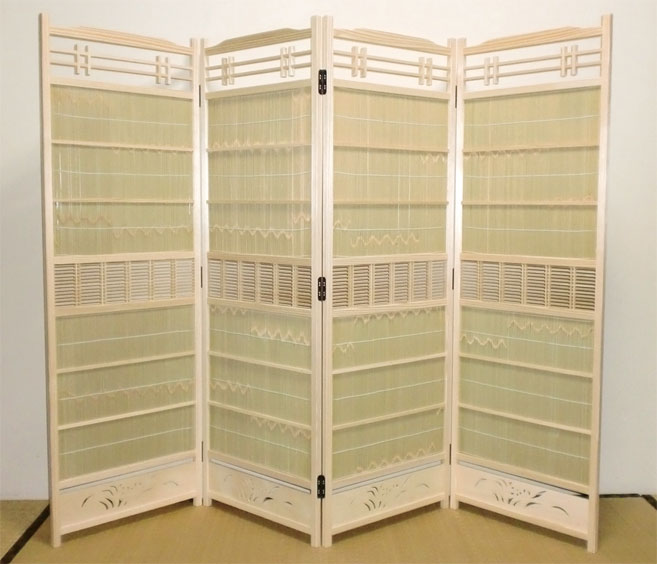 簾屏風 【簾屏風/すだれ屏風】【パーテーション】杉白 竹皮 筬入り 135cm【全国送料無料】