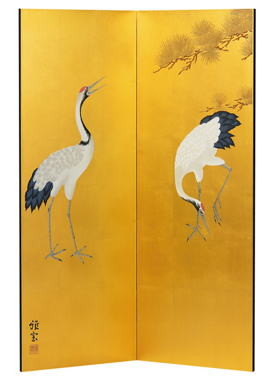 金屏風 【肉筆美術金屏風】野口雅宝作 金彩大鶴絵二曲屏風【全国送料無料】 商品画像