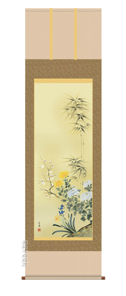 掛け軸 掛軸 花鳥<br>四君子（田中　広遠）<br>送料無料 代引き手数料無料
