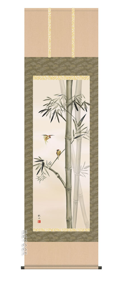 掛け軸 掛軸 かけじく 花鳥画 竹に雀（浮田 秋水） 送料無料 代引き手数料無料