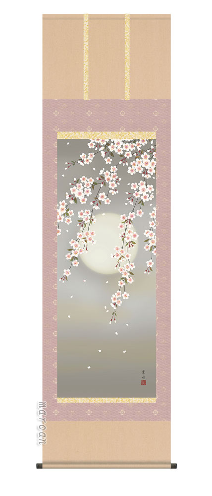 【掛け軸／掛軸／花鳥画】<br>夜桜（緒方　葉水）<br>【送料無料】【代引き手数料無料】