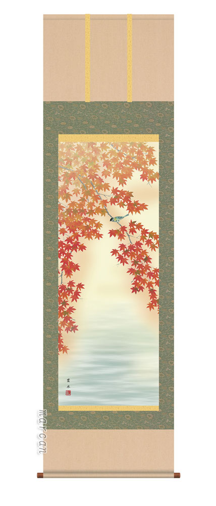 掛け軸／掛軸【秋】<br>紅葉に頬白（緒方　葉水）<br>【送料無料】【代引手数料無料】