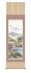 掛け軸／掛軸／かけじく【山水画／尺五】<br>四季山水【春】（緒方　葉水）<br>【送料無料】【代引き手数料無料】