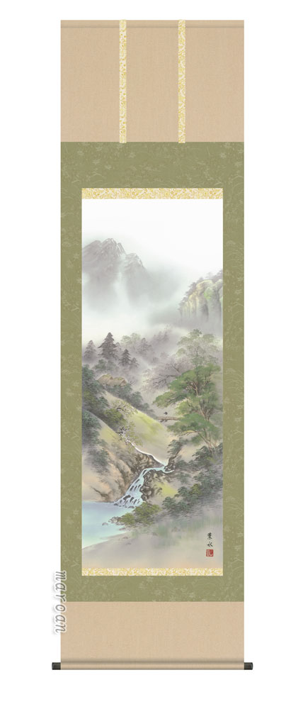 掛け軸／掛軸／かけじく【山水画／尺五】 四季山水【夏】（緒方 葉水） 【送料無料】【代引き手数料無料】