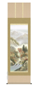 掛け軸／掛軸／かけじく【山水画／尺五】<br>四季山水【秋】（緒方　葉水）<br>【送料無料】【代引き手数料無料】
