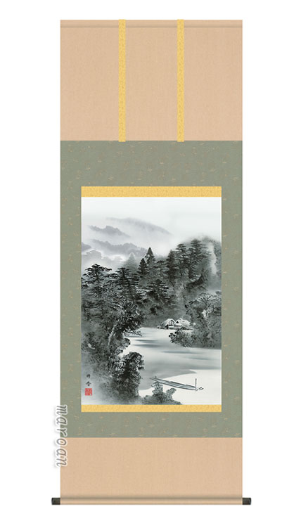 掛け軸／掛軸【山水/尺五あんどん】<br>水墨山水（上村　修香）<br>【送料無料】【代引手数料無料】