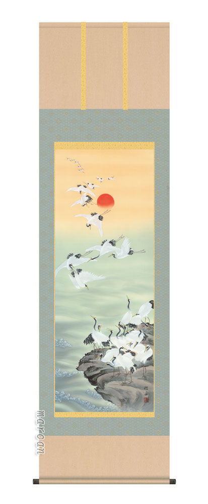 掛け軸／掛軸【鶴亀】群鶴（長江　桂舟）【送料無料】【代引手数料無料】