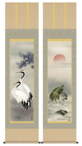 掛け軸／掛軸【鶴亀】<br>鶴亀 双幅対・二幅セット（鈴村　秀山）<br>【送料無料】【代引手数料無料】