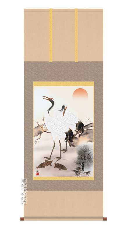 掛け軸／掛軸【鶴亀】松竹梅鶴亀（久米　涼山）【送料無料】【代引手数料無料】