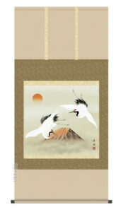 掛け軸／掛軸【鶴亀】<br>赤富士双鶴（長江　桂舟）<br>【送料無料】【代引手数料無料】