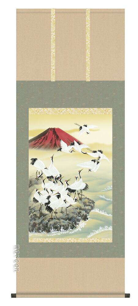 掛け軸／掛軸【鶴亀】郡鶴（長江　桂舟）【送料無料】【代引手数料無料】