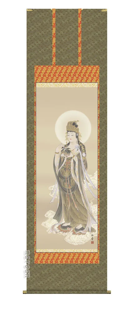 掛け軸 掛軸 仏書画 雲上観音（小川 伯堂） 送料無料 代引手数料無料