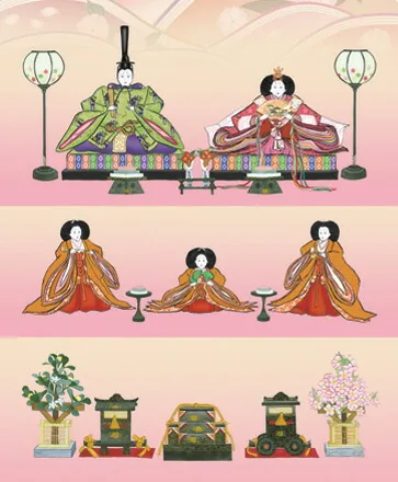 桃の節句・お雛様 掛軸【お雛さま】段飾り雛（伊藤 香旬）[尺幅] 商品画像