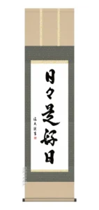 日本の心・禅の癒し 墨蹟趣彩掛け軸 【日々是好日】 中田逸夫 尺三 掛軸 販売 お茶席 日常掛け 禅語 【送料無料】【代引き手数料無料】
