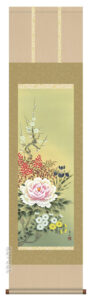 掛け軸 掛軸 花鳥画 尺三164cm<br>四季花（根本　孝逸）<br>送料無料 代引き手数料無料
